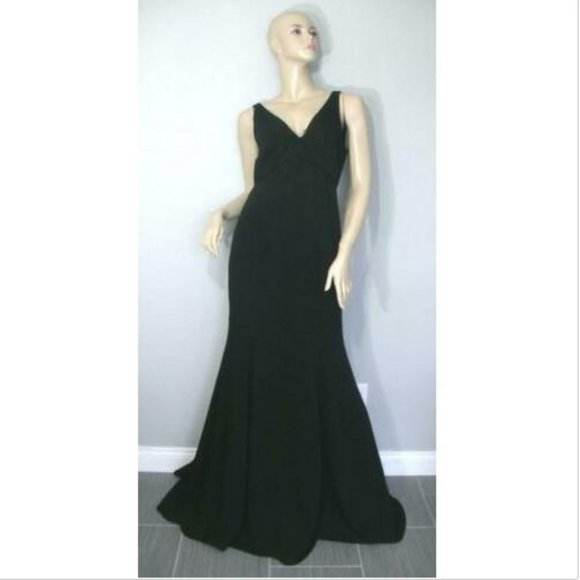 Marchesa Notte Black V-Neck Crepe Gown Dress 10 - Picture 1 of 7